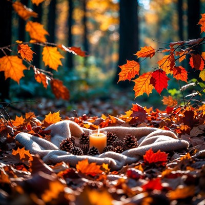 Candle in autumn woods