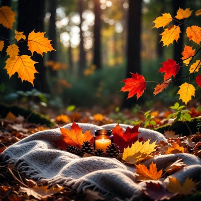 Autumn candle in forest setting