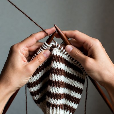 Hands knitting striped project