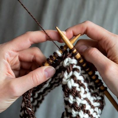 Knitting session with hands and yarn