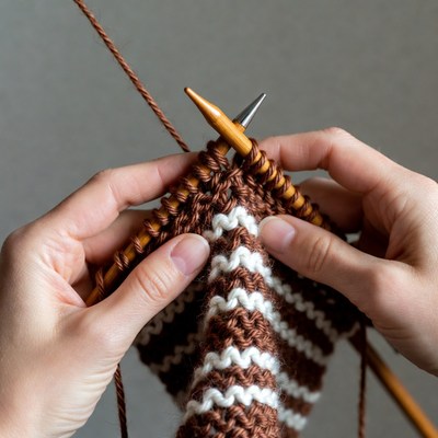 Knitting in progress with hands visible