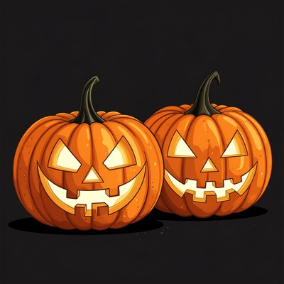 Halloween pumpkins with carved faces