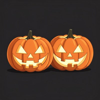 Two carved pumpkins for halloween celebration