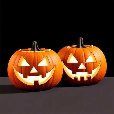 Halloween pumpkins with bright faces