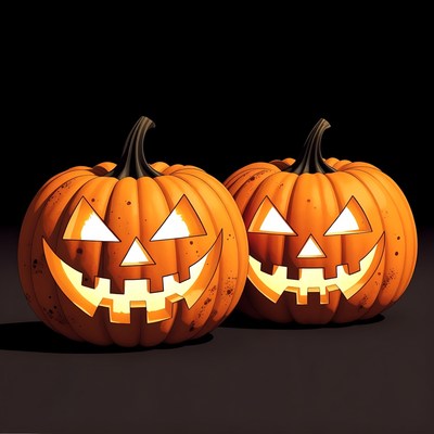 Halloween pumpkins with carved faces