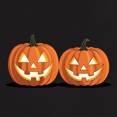Two jack-o'-lanterns on black background
