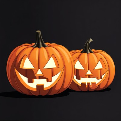 Halloween pumpkins with carved faces