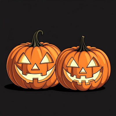 Two pumpkins with faces for halloween