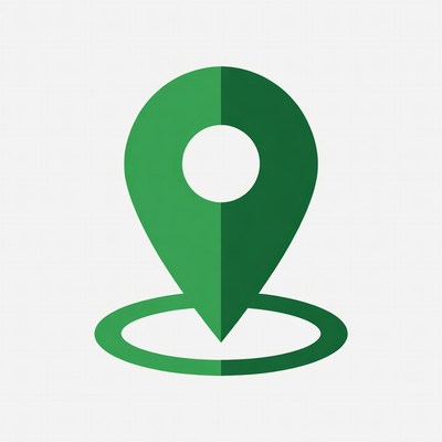 Green location pin symbol on white background