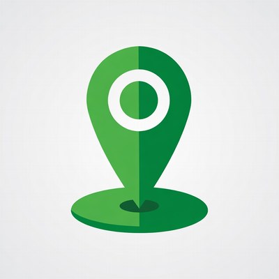 Green location pin design on a plain background