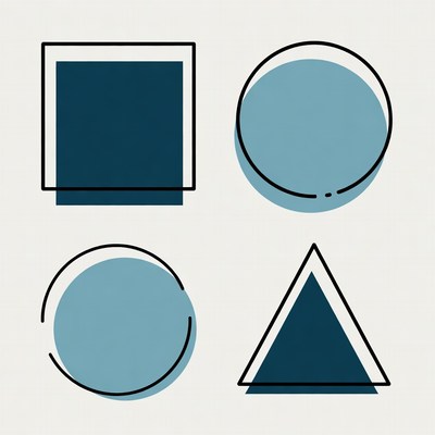 Blue and black shapes on light backdrop