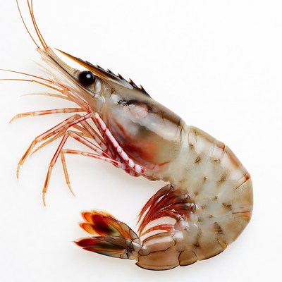 Fresh shrimp on white surface