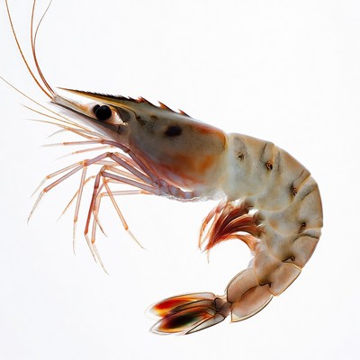 Shrimp swimming in clear water