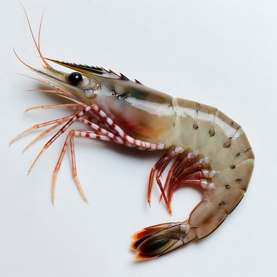 Fresh shrimp on white surface