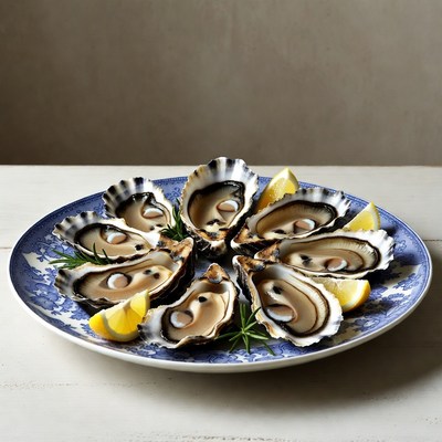 Fresh oysters served on a platter