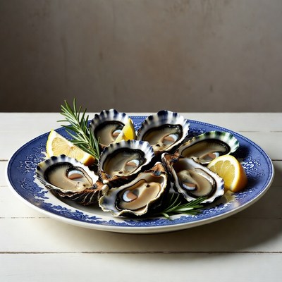 Oysters on a plate with lemon