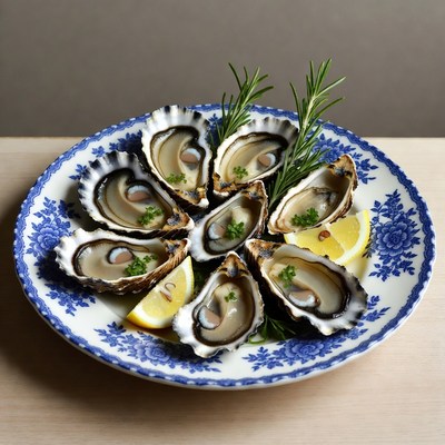 Fresh oysters on a decorative plate