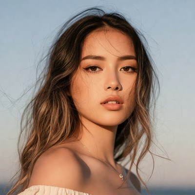 Woman by the ocean at sunset