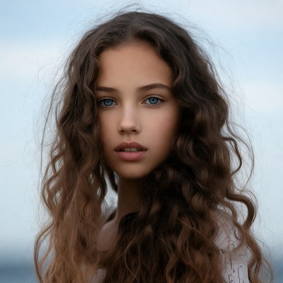 Young girl with curly hair outdoors