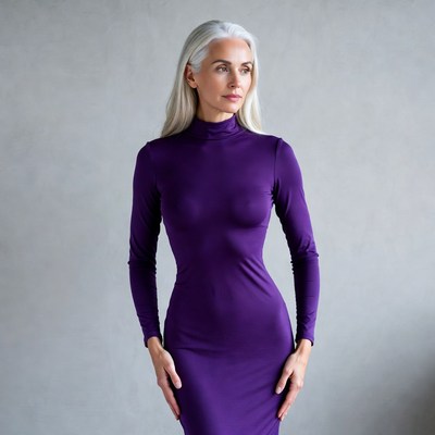 Woman in purple dress stands still