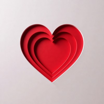 Layered red heart shapes on a plain background
