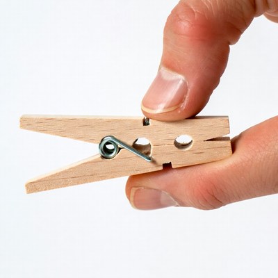 Holding a wooden clothespin in hand