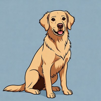 Golden dog sitting on blue background