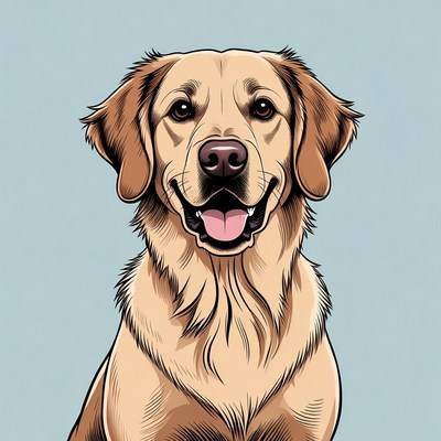 Golden dog with happy face in studio setting