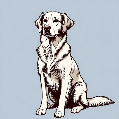 Golden retriever sitting on blue background