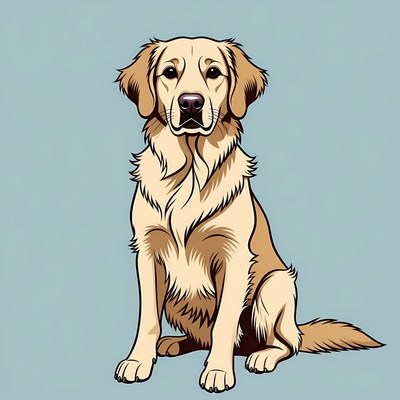 Golden dog sitting with calm expression