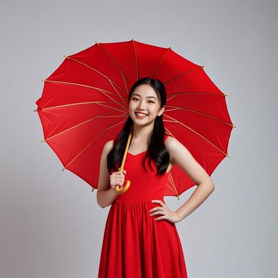 Young girl with red umbrella