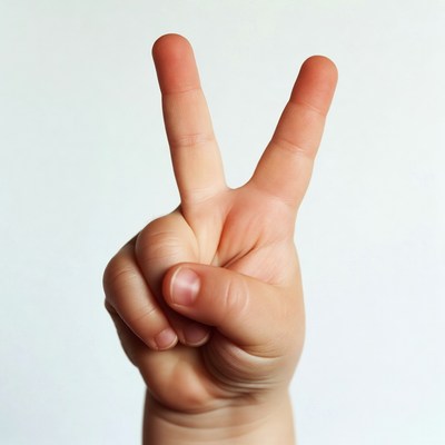 Hand shows peace sign gesture