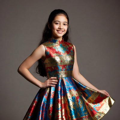 Young girl in traditional dress poses