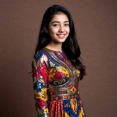 Young girl in traditional dress smiling