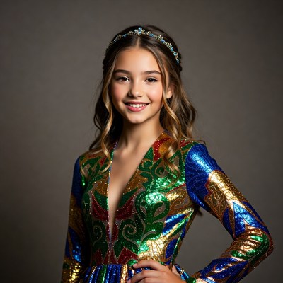 Girl in colorful dress poses for portrait
