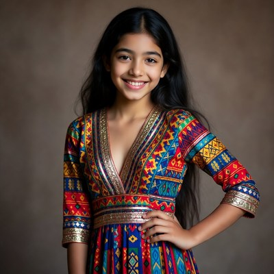 Girl in colorful traditional dress posing