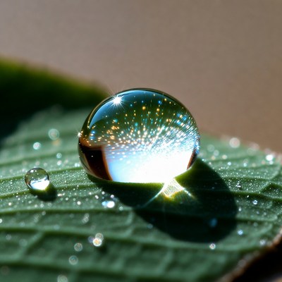 Water drop on green leaf