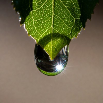 Droplet hanging from leaf