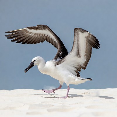 Bird walking on the sand by the ocean
