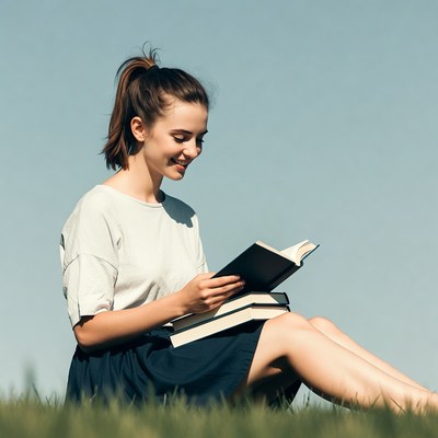 Reading books in open field