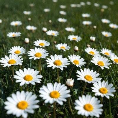 Daisies blooming in a grassy field