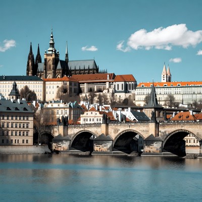 Prague castle and charles bridge view