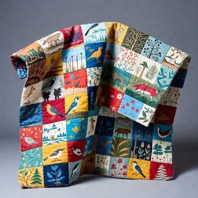 Colorful quilt with nature designs