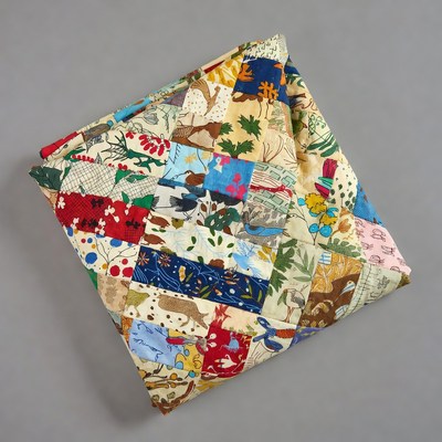 Colorful quilt folded on a surface