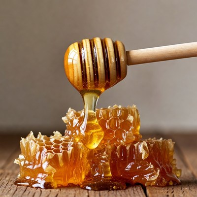 Honey dripping from honeycomb