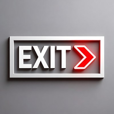 Exit sign with red arrow pointing right