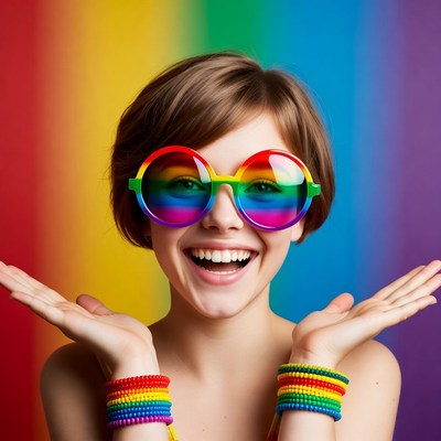 Happy person with colorful glasses