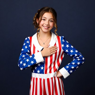 Girl in stars and stripes outfit