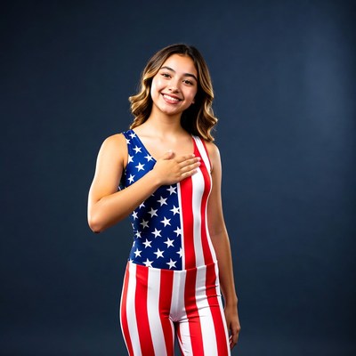 Young girl in flag outfit posing