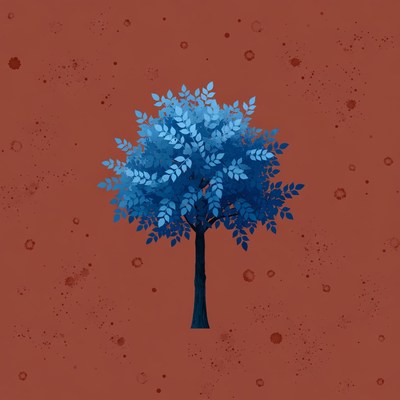 Blue tree on red background